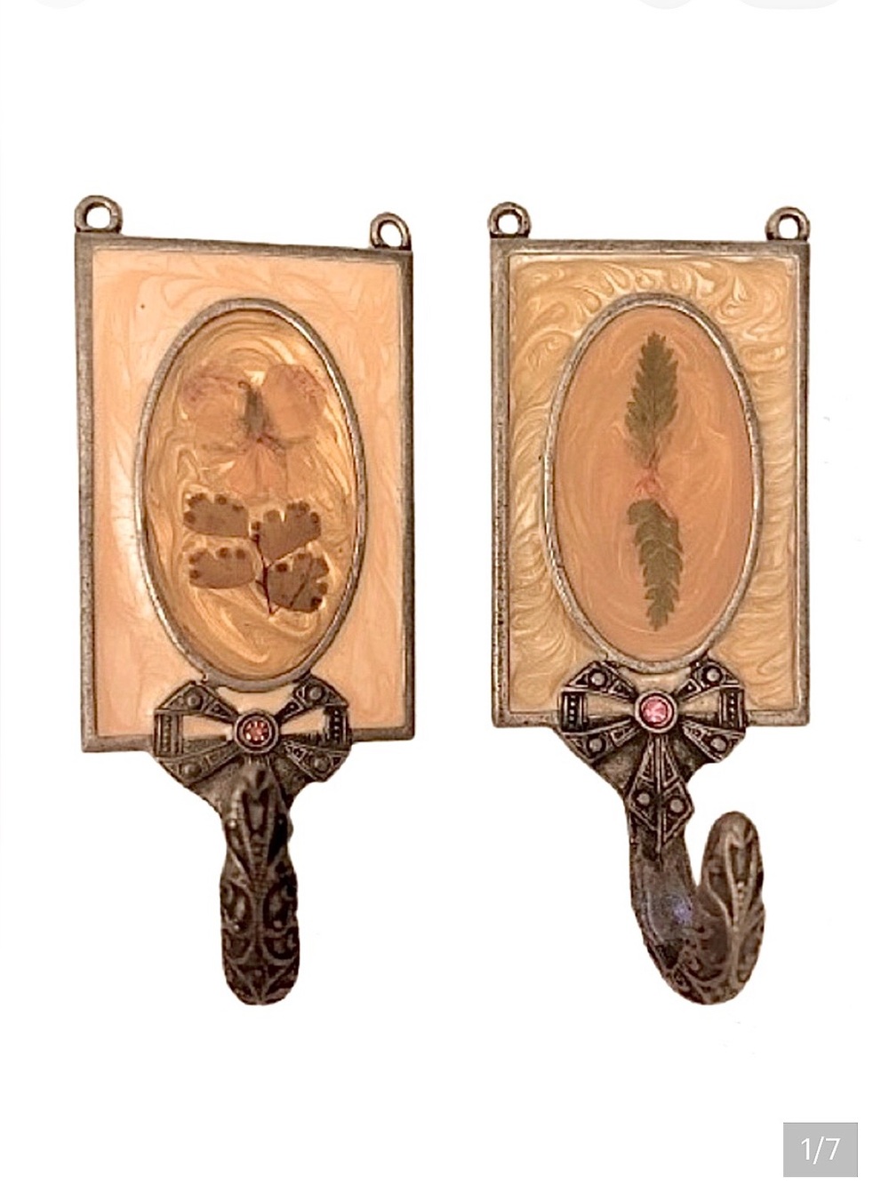 Anthropologie- Set of 2 Vintage Pressed Floral Iron Decorative Hooks.